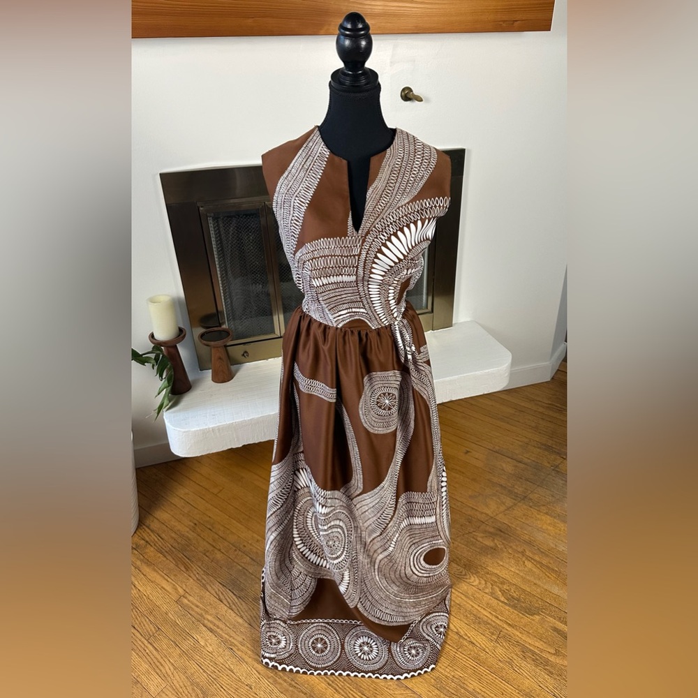 Vintage Sears Hawaiian Fashions Maxi Dress in Rich Brown and White